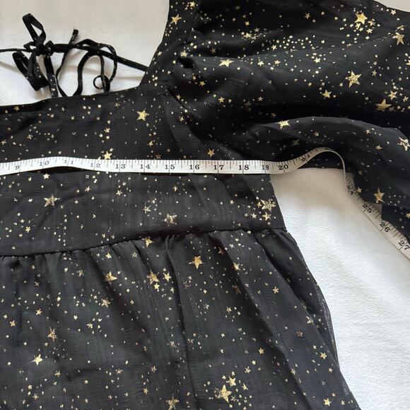 Nasty Gal Metallic Star Print Puff Sleeve Baby Doll Tiered Mini Dress 8 - Picture 5 of 7